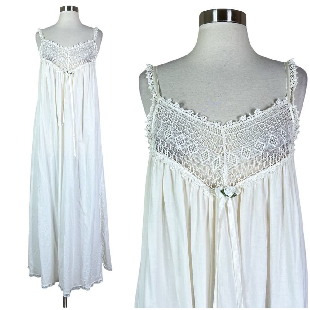 Vintage | Priamo Saks Fifth Avenue Cotton Crochet Lace Long White Night Gown S